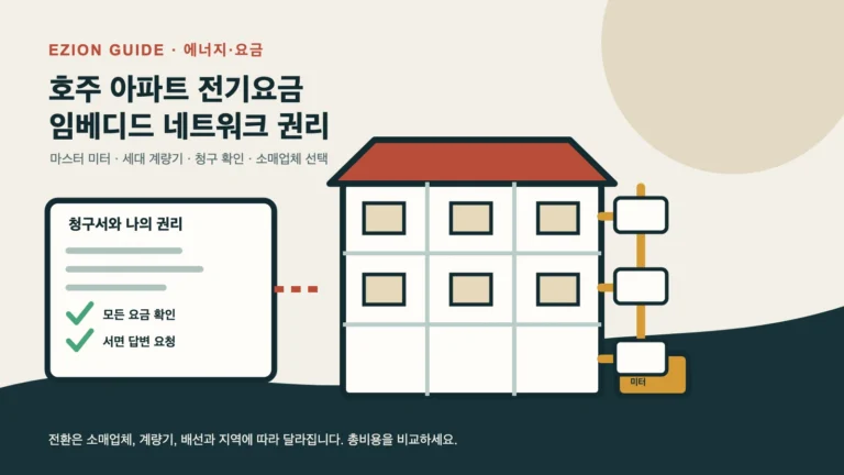 마스터 미터와 세대별 보조계량기를 연결한 아파트 전기 설비 옆의 거주자 청구서와 권리 체크리스트